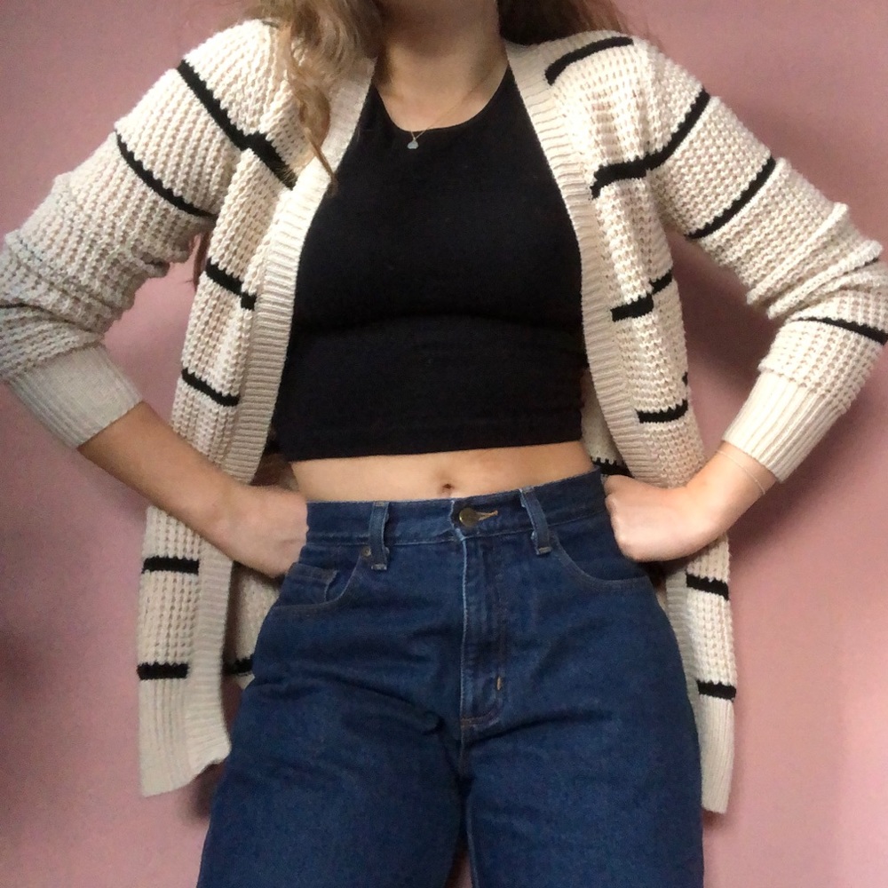 5/$30 tan and black striped cardigan sweater